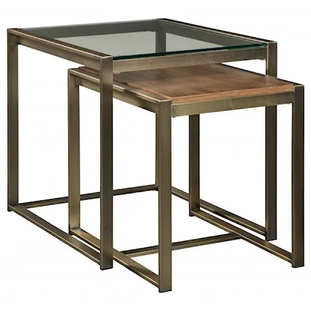 Contemporary Nesting End Tables with Glass and Veneer Tops